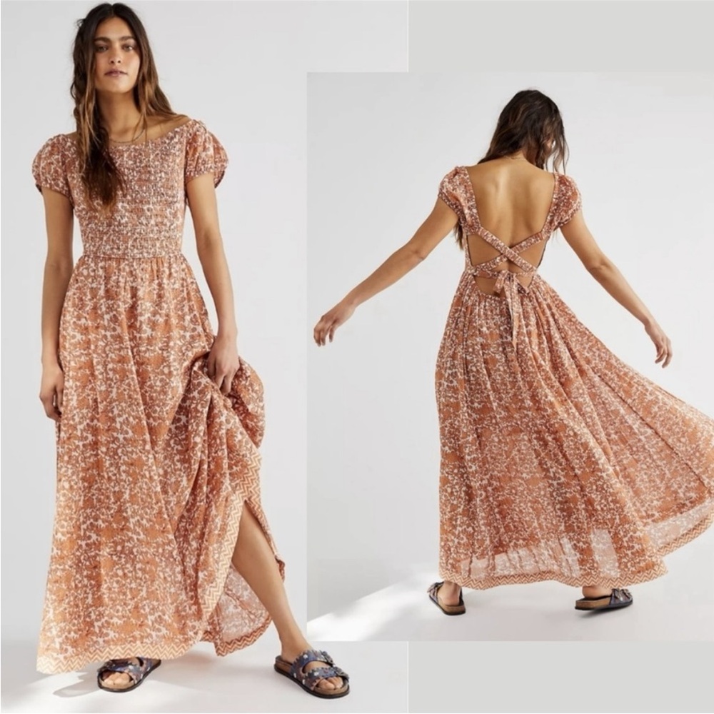 Free People Ultraviolet Maxi Dress in Tea Combo Size XS Prairie Cut Out Back
